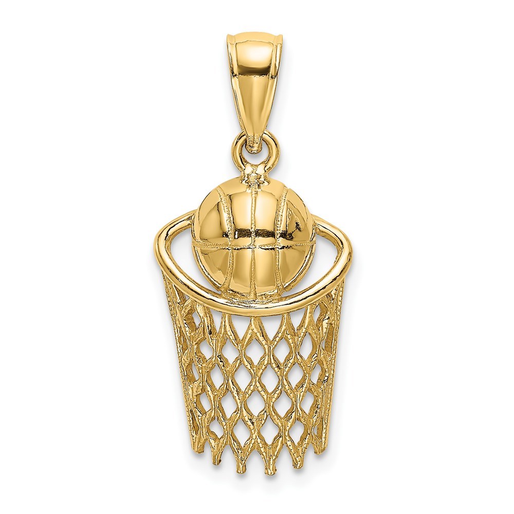 14k Yellow Gold Genuine Sports Polished Basketball and Net Charm